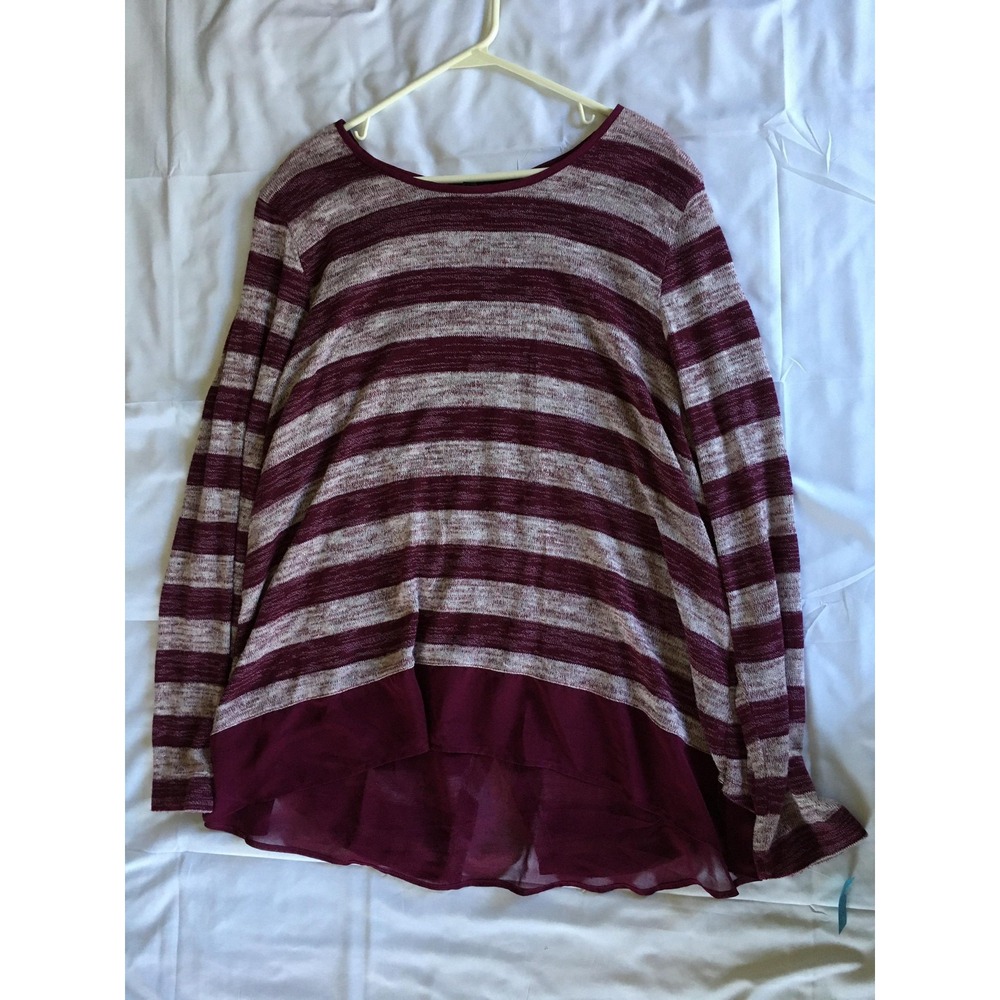 Lane Bryant Sweater Womens 22/24 Burgundy Gray Stripe Chiffon Hem Long Sleeve - Picture 5 of 16